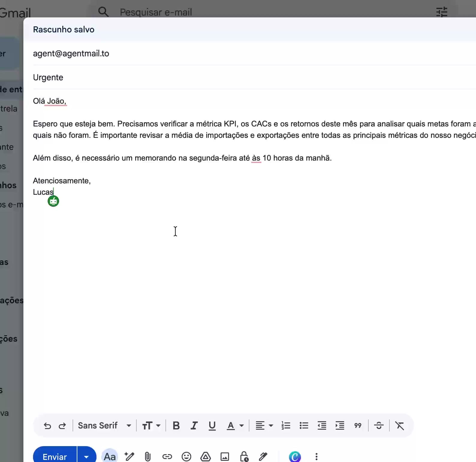 E-mail produzido pelo Dicto