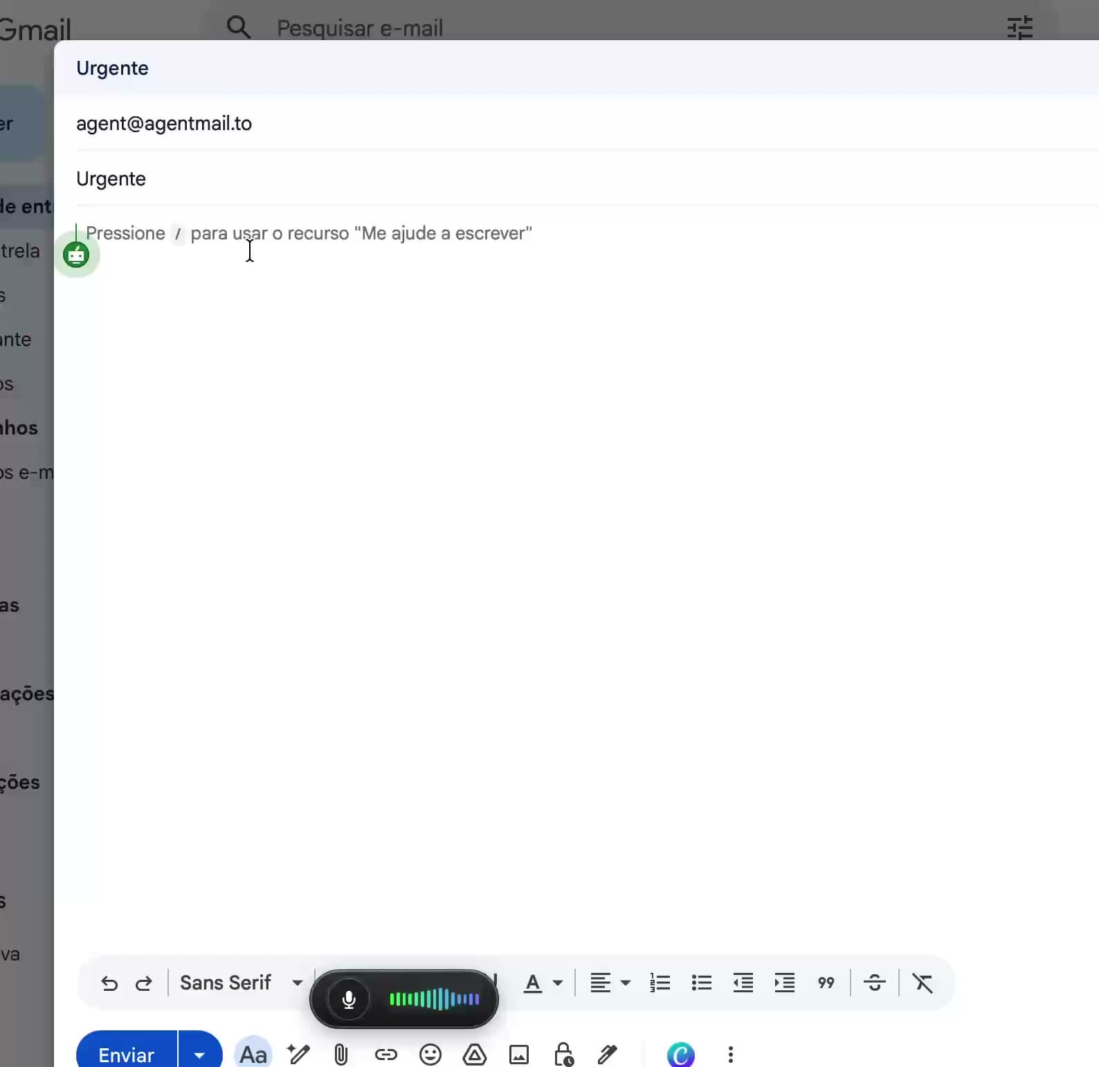 Dicto gravando dentro do Gmail